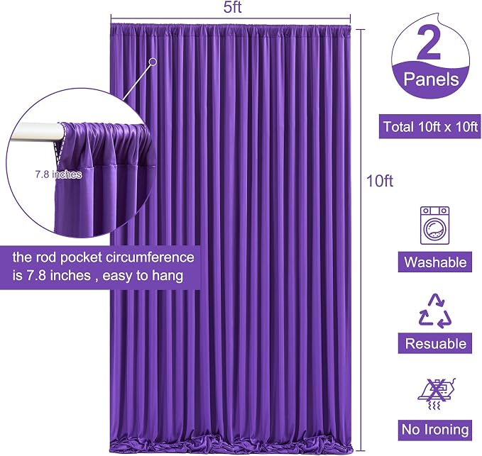 10x10 Purple Backdrop Curtain for Parties Wedding Wrinkle Free Purple Photo Curtains Backdrop Drapes Fabric Decoration for Birthday Party Photography 5ft x 10ft,2 Panels - Image 5