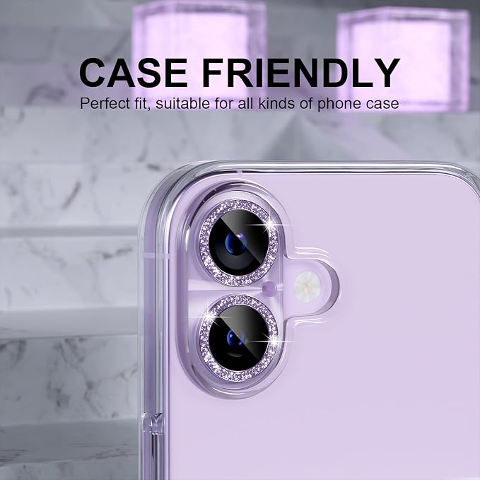 Choiche for iPhone 17 Camera Lens Protector, Light-Lavender | Bling Metal Camera Cover with 9H Tempered Glass Lens Screen Protector Accessories, Strong Adsorption, Case-Friendly - Image 4