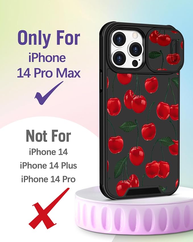 Buleens for iPhone 14 Pro Max Case 6.7 Inch - with Ring Stand & Camera Cover Aesthetic Cute Designed Women Girls Girly Kawaii Pretty Cherry Phone Case for iPhone 14 Pro Max Compatible with Magsafe - Image 2