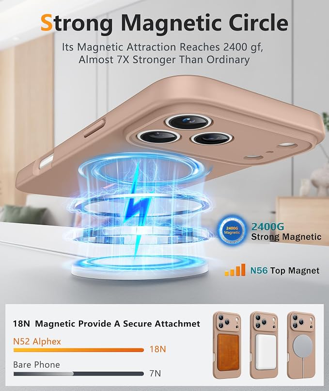 FNTCASE for iPhone 17 Pro Case, Fit for Magsafe, Screen Protector | Full Camera Protection, Integrated Silicone, 14FT Military Grade Drop Proof, Shockproof Protective Phone Cover, Full Gold - Image 3