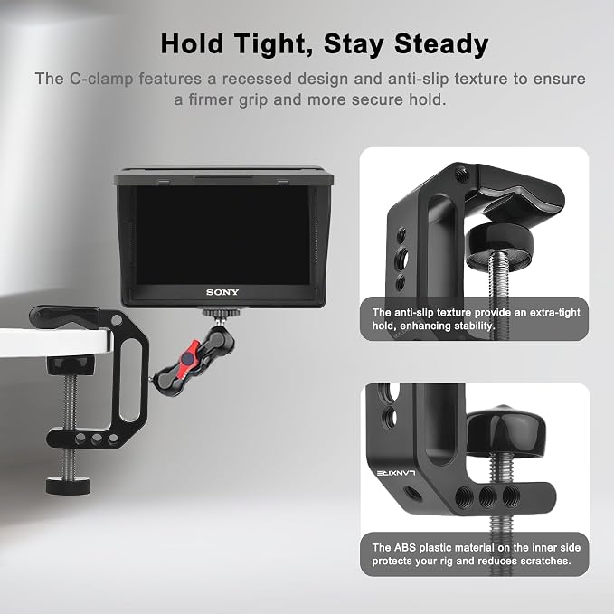 C Clamp Camera Mount with 1/4’’ and 3/8’’ Threaded Holes - 4.5cm Jaw Opening - Max Load 2kg - 2 Pack - Image 4