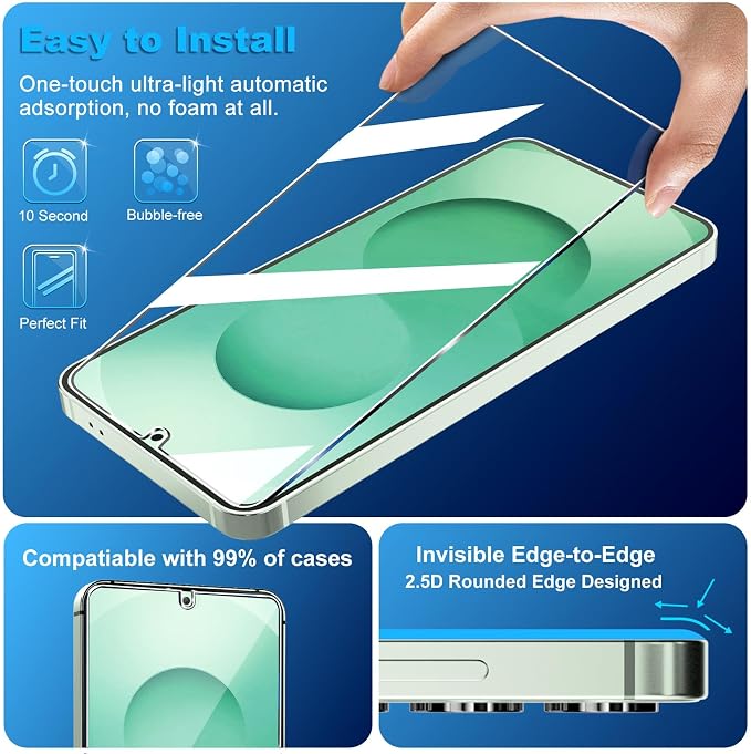 firtstnow 3 Pack for Samsung Galaxy S26 Plus Screen Protector Tempered Glass + 3 Pack Camera Lens Protector, Military Grade Shatterproof, 9H Hardness, Fingerprint Unlock, Case Friendly 6.7 Inch - Image 4