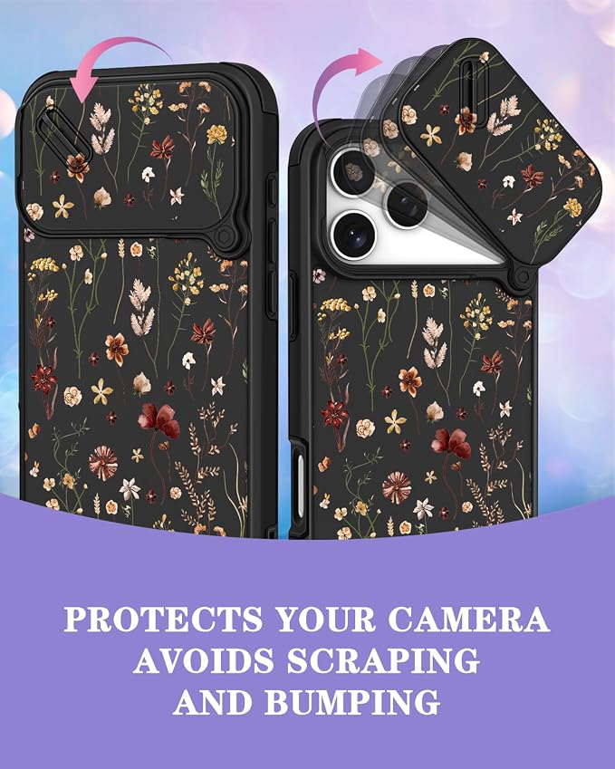 for iPhone 17 Pro Case - Women Cute Phone Cover Girly Pretty Fancy Unique Aesthetic Design Slide Camera Cover Protective Case for Apple for iPhone 17 Pro, Flowers Floral - Image 3