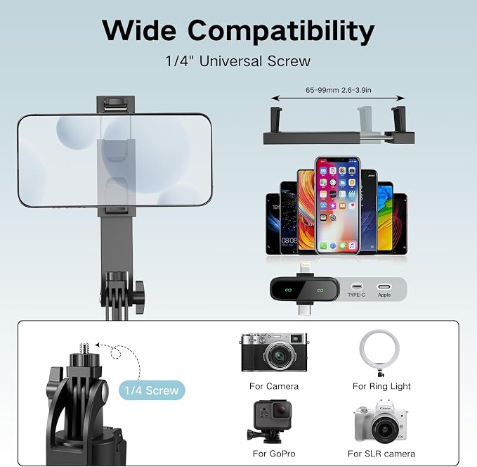 Content Creator Starter Kit,Vlogging Kit for iPhone/Android,70”Auto Face Tracking Tripod 360 Rotation with Light, Wireless Microphones,Selfie Stick Tripod for TikTok & YouTube Starter Kit - Image 7