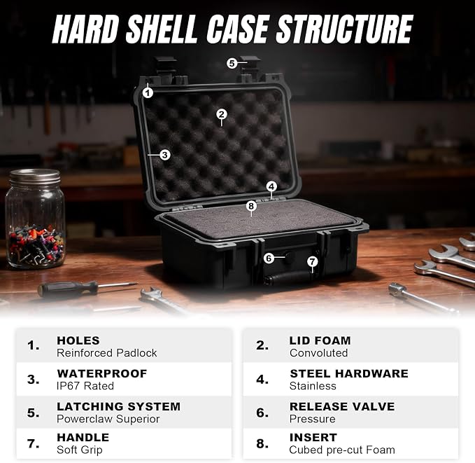 Jack Boss 13.6X11.4X6 Inch Hard Case, Portable Weather Waterproof Protective Camera Case with Customizable Foam, Foam Case Fit Use of Drones, Camera, Equipments, Black,upgraded (Pack of 2) - Image 3