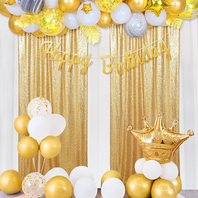 Poise3EHome Gold Sequin Backdrop Curtain, 2 Panels 2Ft x 8Ft Glitter Photography Background for Party Baby Shower Wedding Birthday Christmas Thanksgiving Halloween Decoration - Image 2