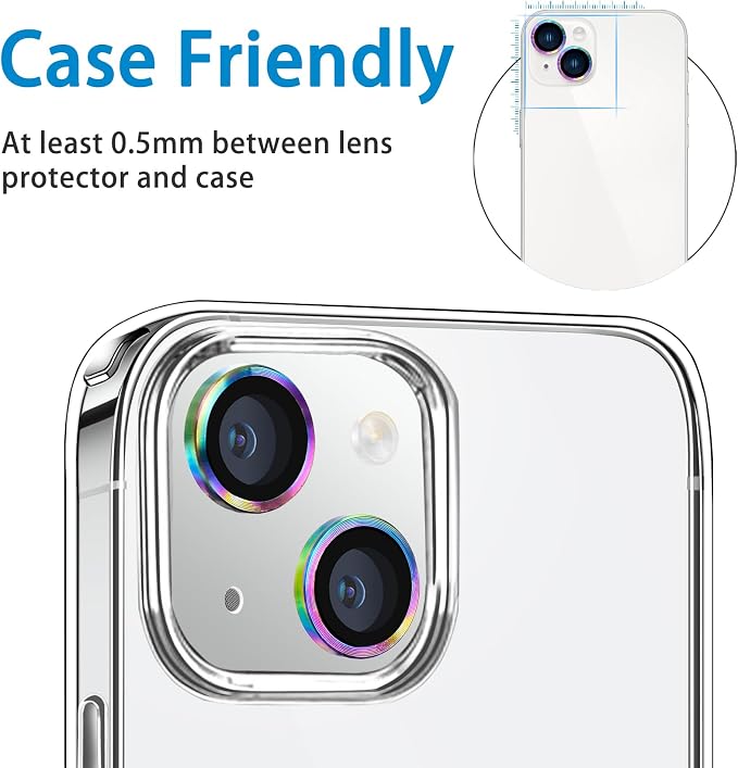 for iPhone 13 Mini/iPhone 13 Camera Lens Protector, Anti-Scratch 9H Tempered Glass Metal Camera Screen Protector Shockproof Cover Film Ring -2 Pcs Silver - Image 4