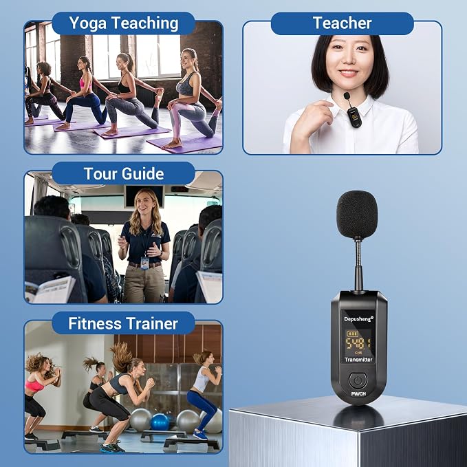 Depusheng 2.4G Wireless Microphone Headset,Lavalier and Handheld Mic 160ft Range,with 1/8''&1/4'' Plug for PA System,Voice Amplifier - Image 4