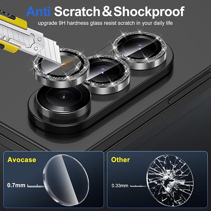 for Samsung Galaxy Z Fold 7 Camera Lens Protector, Individual Metal Ring Tempered Glass Lens Cover, [Strong Adsorption] Scratch Resistant Ultra-Thin HD Clear Lens Cover, 1 Set-Black Sparkly - Image 3