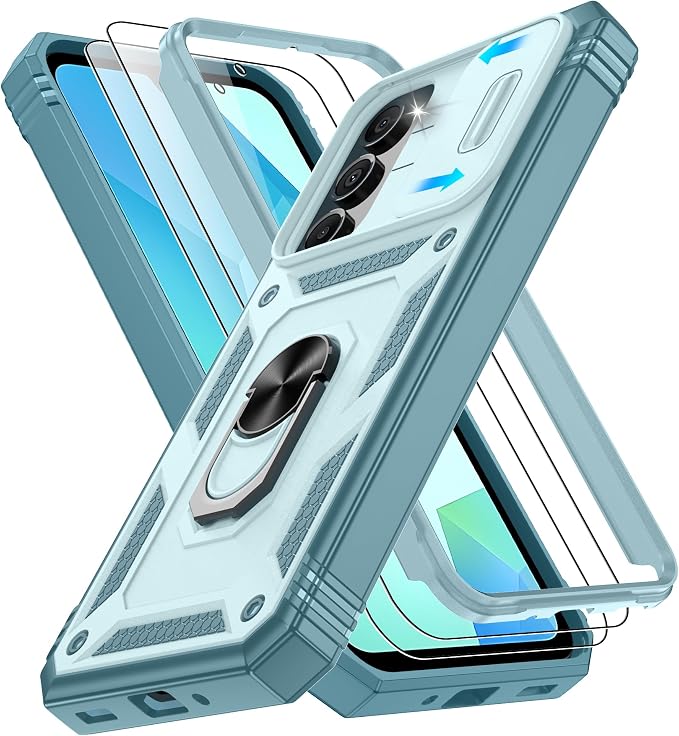 for Samsung Galaxy A06 Phone Case with 2PCS Screen Protector, Build in 360° Rotating Ring Kickstand, Military Grade Protective Case for Samsung A06 Phone, Green by Gritup