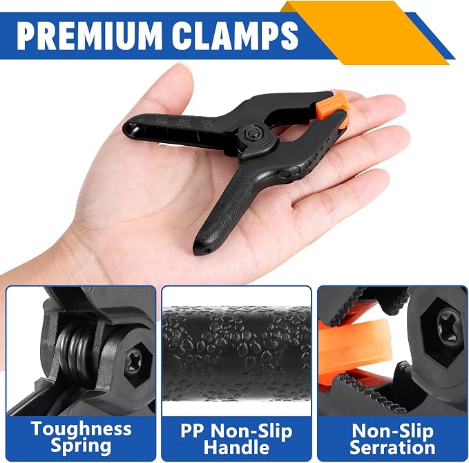 24 Pack 3.5 inch Plastic Spring Clamps, Backdrop Clips | Black Heavy Duty Clips, Plastic Clamps for Crafts, Backdrop Stand, Woodworking, Photography - Image 3