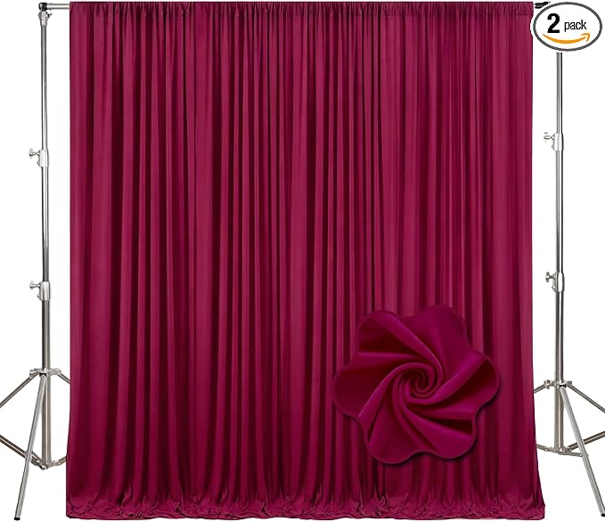 10ft x 10ft Burgundy Backdrop Curtains for Parties, Polyester Fabric Backdrop Drapes with Rod Pockets for Weddings, Birthday, Halloween, Photography, Christmas Party Background Curtain, 2 Panels by Tisspoms