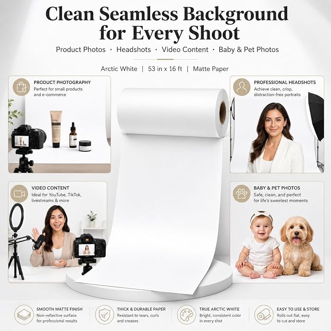 Yizhily Pursuit Grey Photo Backdrop, Seamless Paper, 53 in x 32.8 ft | Headshots; portrait photography; tabletop products; product shoots; small studio photoshoots - Image 2