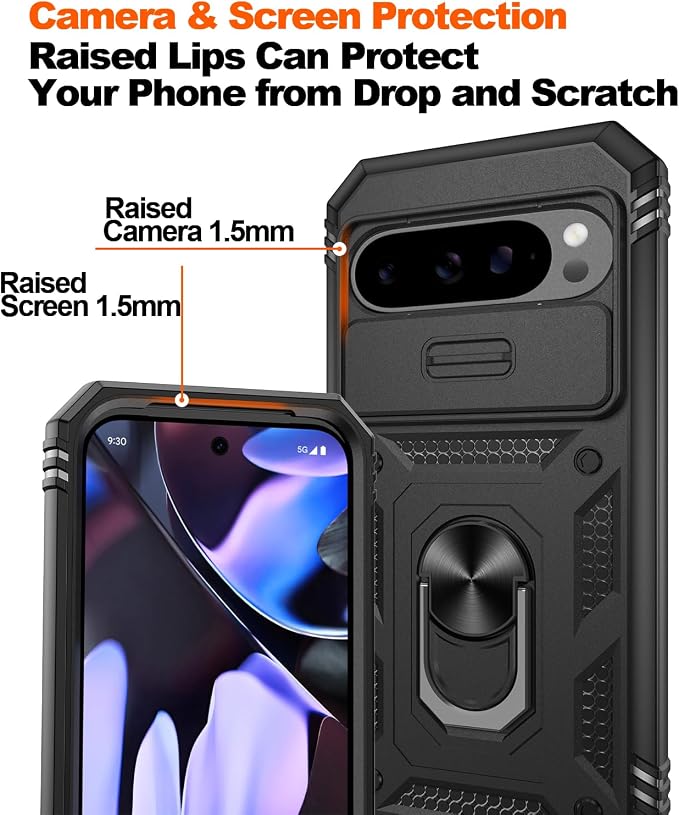 Gritup for Pixel 9/9 Pro Case Military-Grade Shockproof with Kickstand | with 2 PCS Screen Protector, Slide Camera Cover, Heavy Duty Outdoor Protection Funda para Google 9/9 Pro Cover, Black - Image 5
