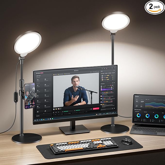 2 Packs Desk Ring Light with Stand for Video Conference | Adjustable Desktop Light with Phone Holder for Video Calls, Zoom Lighting for Computer, Video Light for Recording, Podcast by Yarrashop