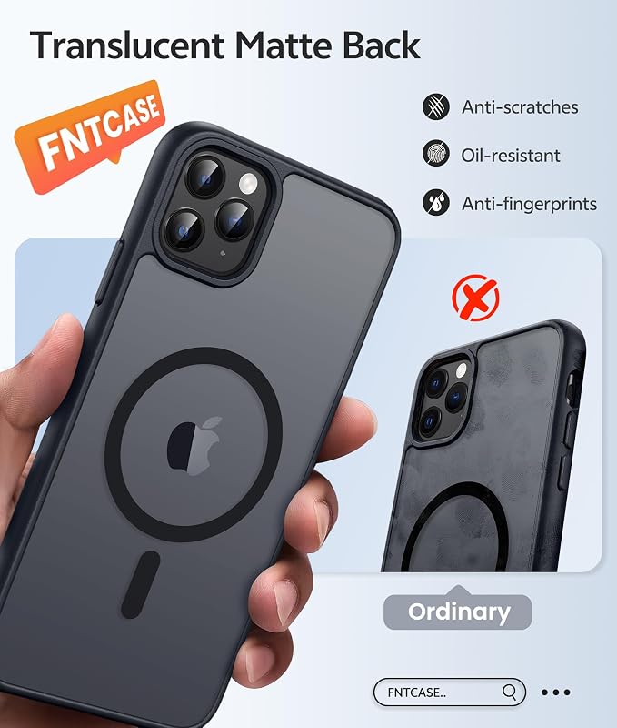 FNTCASE for iPhone 11 Pro Case, Fit for Magsafe, Translucent Matte Back | Magnetic Phone Cases, 14FT Military Grade Drop Protection, Shockproof Bumper, Slim Protective Cover, Black - Image 6