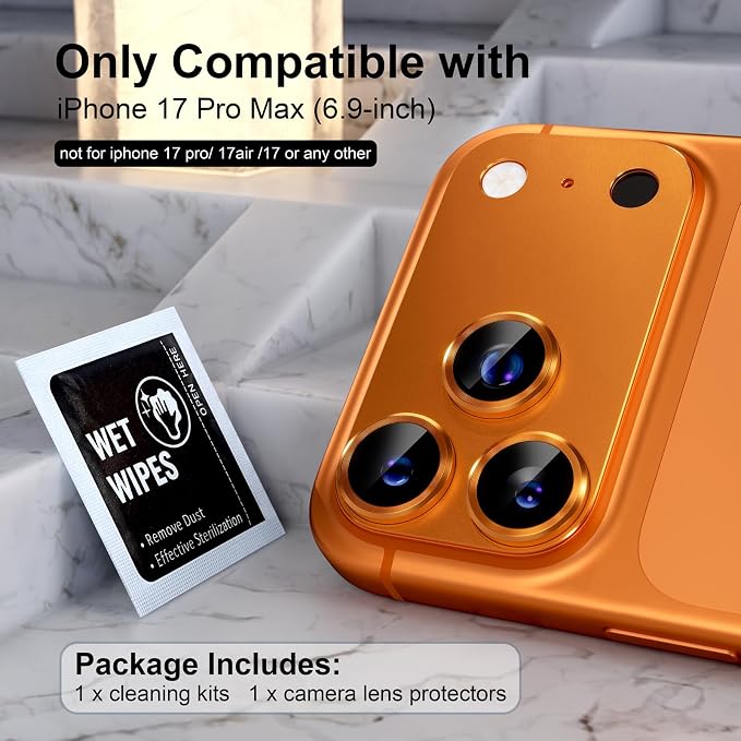 Choiche for iPhone 17 Pro Max Camera Lens Protector, Orange | Metal Camera Cover with 9H Tempered Glass Lens Screen Protector Accessories, Strong Adsorption, Case-Friendly, 6.9-inch - Image 2