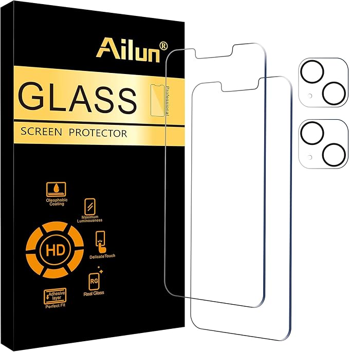 Ailun Screen Protector + Camera Lens Protector for iPhone 13 Mini, 2+2 Pack | 5.4 Inch, Tempered Glass, 2021 by Ailun