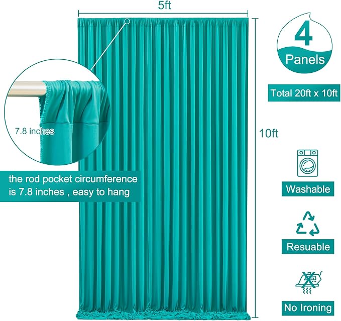 4 Panels Turquoise Backdrop Curtain for Parties Wrinkle Free Photo Backdrops Drapes Background Fabric Decoration for Baby Shower Wedding Birthday Party 20ft(W) x 10ft(H) - Image 5