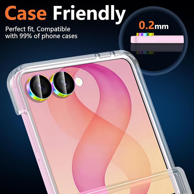 for Samsung Galaxy Z Flip 8 Camera Lens Protector, Individual Metal Ring Tempered Glass Lens Cover, [Strong Adsorption] Scratch Resistant Ultra-Thin HD Clear Lens Cover, 1 Set-Colorful Ring - Image 6