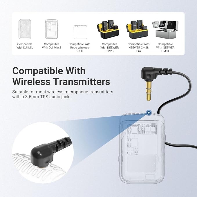 NEEWER ø9.7mm Lavalier Microphone (2 Pack), 3.5mm TRS Clip On Lapel Wired Omnidirectional Condenser Lav Mic with 1.5m Cable & Windscreen for Video Recording, Vlogging, Filming, LM10 - Image 5