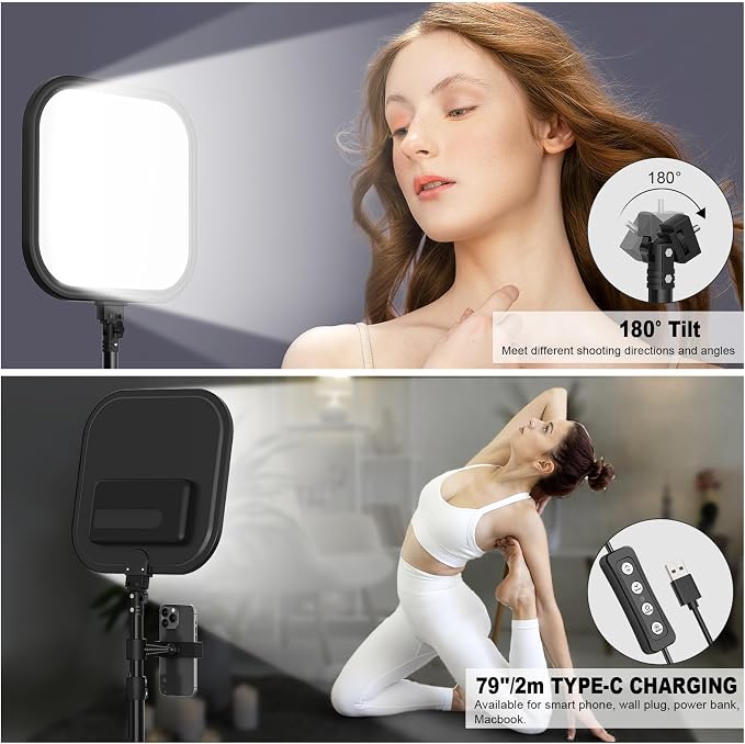 3 Pack LED Video Panel Light, 2500-8500K Dimmable Studio Lights with Tripod Stand & Phone Holder, 78" Photography Lighting Kit for Video Recording, Game Streaming, Photography, Tiktok, YouTube - Image 4