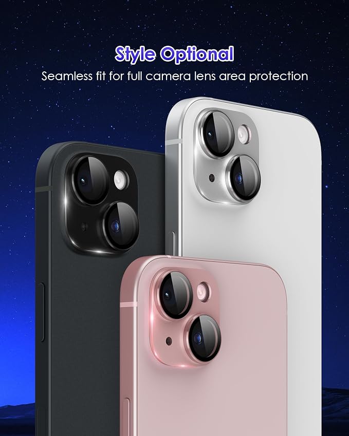 Compatible for iPhone 15/ iPhone 15 Plus/iPhone 14/ iPhone 14 Plus Camera Lens Protector Metal Plus Aluminium Alloy Ring 9H Tempered Glass Screen Camera Cover Black - Image 7