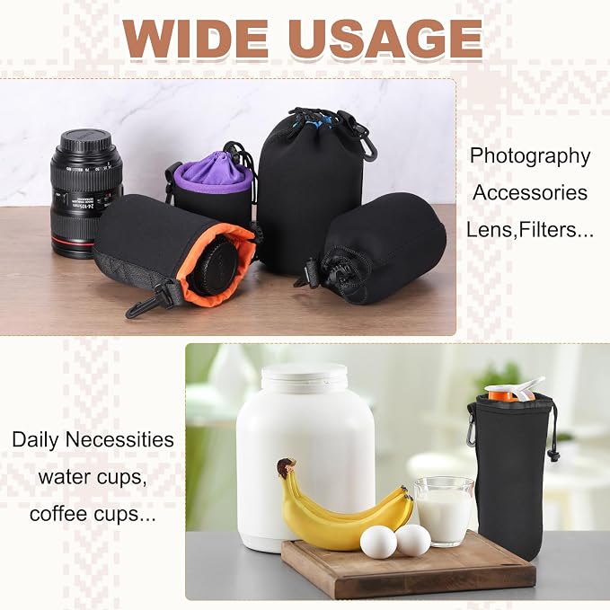 PATIKIL Camera Lens Pouch, 4" ID x 6" H Drawstring Plush Lens Pouch Protective Camera Lens Case Bag Soft Plush Neoprene Bag for DSLR Photography Gear, Black/Blue - Image 6
