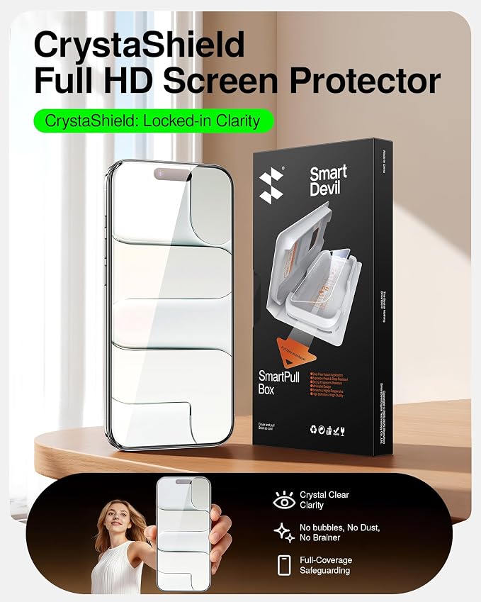 SMARTDEVIL 2 Pack for iPhone Air Screen Protector Tempered Glass | SmartPull Box Bubble-Free Instant Install Applicator, 9H Military-Grade Protection, Case-Friendly - Image 2