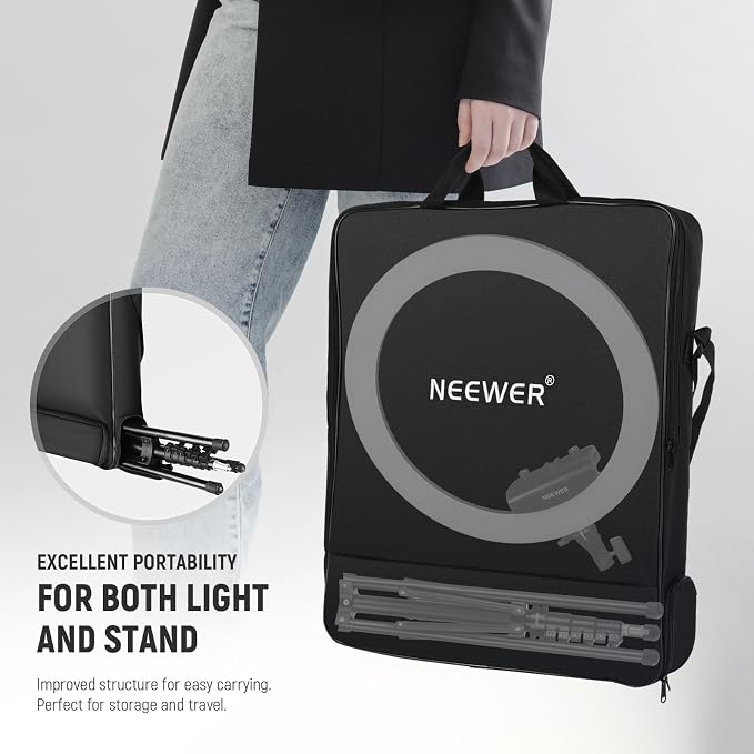 NEEWER Professional 18 Inch Ring Light with Tripod Stand Phone Holder Compatible with iPhone, 45W Remote Shutter App Control, Video Recording Makeup Selfie Studio Streaming Filming, RP18B Pro Black | Compatible with iPhone, 45W, Remote Shutter, App Con... - Image 7