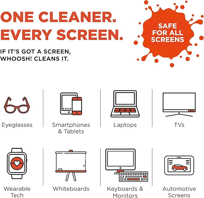 WHOOSH! Screen Shine Go XL – Screen Cleaner Spray & Wipe Kit, 3.4 fl oz | Includes 6x6" Microfiber Cloth, Sleek Bottle for Home & Travel, Streak Free Finish, For Car, Computer, MacBook & Eyeglasses - Image 3
