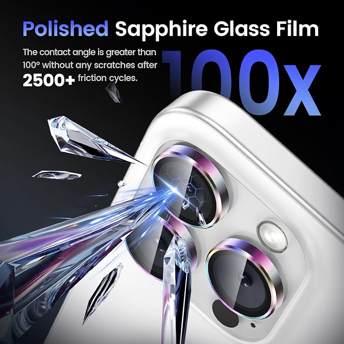 Tensa iPhone 15 Pro/Pro Max Camera Lens Protector, 9H Tempered Glass Screen Cover, Metal Ring for 6.1/6.7 inch iPhone 2023 - Image 6