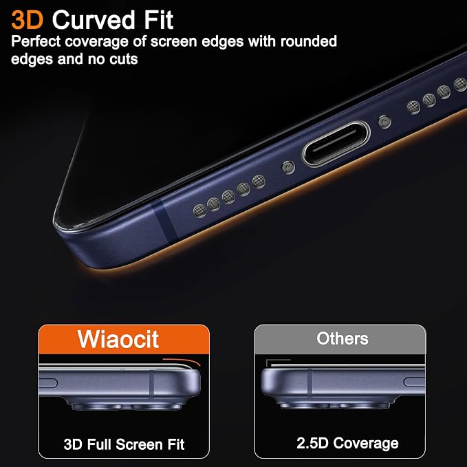 Wiaocit 3 Pack Tempered Glass Screen Protector for iPhone 17 Pro Max | 9H Hardness, Installation Frame, Bubble Free, Case Friendly - Image 5