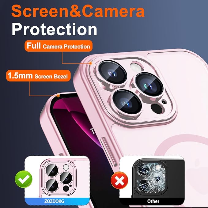 for iPhone 13 Pro Max Case with Privacy Screen Protector, Pink | Full Camera Protection, Translucent Matte Magnetic, Compatible with MagSafe, Shockproof Phone Cover, Slim Fit Women/Girls - Image 6