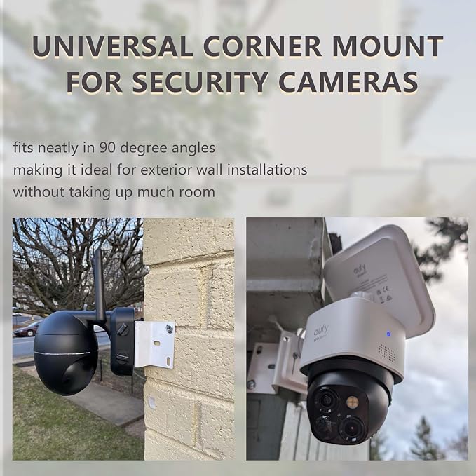 Outdoor Security Camera Corner Mount, White Metal Bracket, 1 Pack | 90-degree clamp, 2.2-4.3 in diameter range, eaves and stairwell placement, hardware included - Image 6