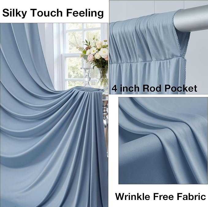 10ftx10ft Wrinkle Free Dusty Blue Backdrop Curtains for Parties, Silky Polyester Photo Backdrop Drapes 2 Panels 5x10ft Back Drop Cloth for Wedding Birthday Baby Shower Photography Background - Image 2