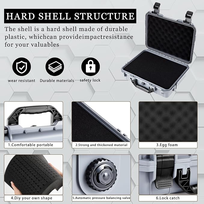 Relaxweex 1 Pcs Waterproof Hard Case with DIY Customizable Foam Insert Portable Protective Case with Knife for Camera Drones Equipments Tools Test Instruments(Gray,16.3 x 12.4 x 6.5 Inch) - Image 3