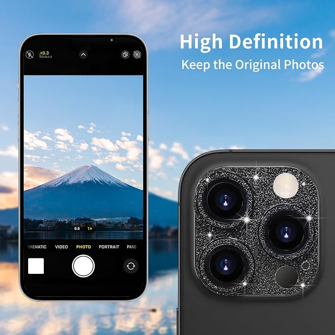 Compatible with iPhone 16 Pro and 16 Pro Max Camera Lens Protector, Bling Sparkle Lens Cover 9H Tempered Glass Anti Scratch Shockproof Full Protective Camera Cover for Women Girls - Image 7