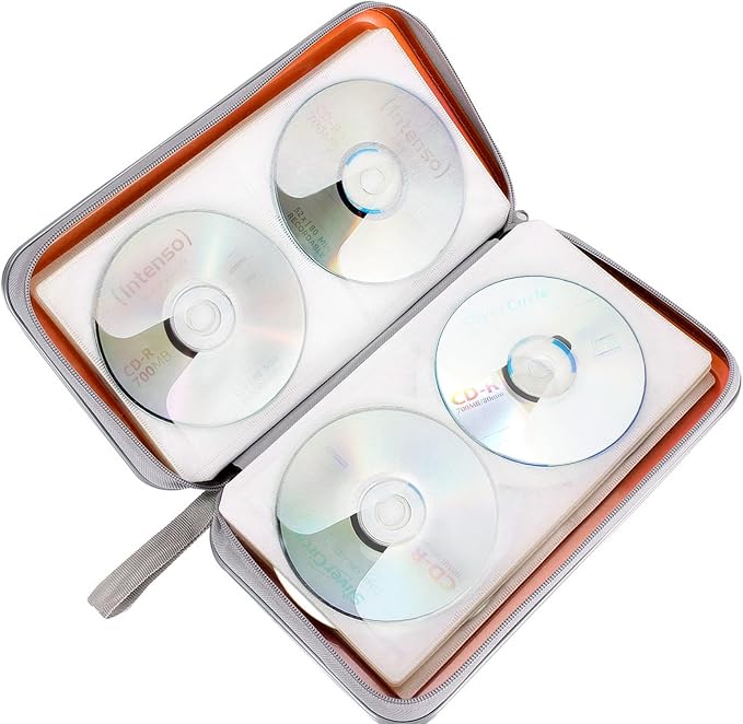 Siveit CD Case Holder, 80 Capacity CD/DVD Case Holders Wallet Hard Plastic CD DVD Disc Cases Storage Binder for Car Home Office Travel (Orange) - Image 5