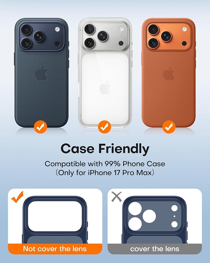 TAURI 2 Pack for iPhone 17 Pro Max Camera Lens Protector, Cosmic Orange | Full Coverage Military-Grade Shatterproof, Upgrade AR Anti-Reflection Ultra Clear Transmission & Case Friendly - Image 4
