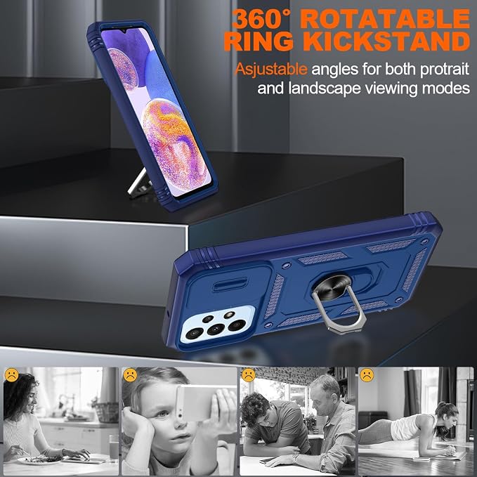 Gritup for Galaxy A23 5G Case Military-Grade Shockproof with Kickstand Blue | (   ) with 2 PCS Screen Protector, Slide Camera Cover, Heavy Duty Funda para A 23 5G Cover, Blue - Image 7