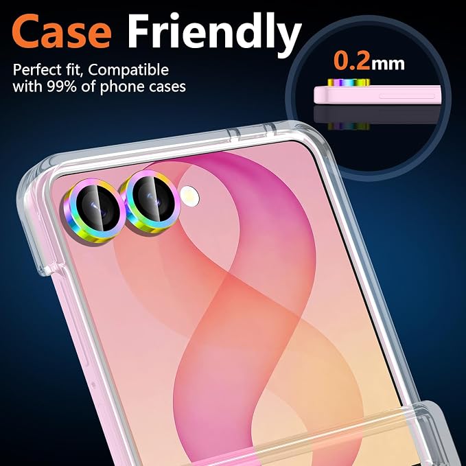 for Samsung Galaxy Z Flip 8 Camera Lens Protector, Individual Metal Ring Tempered Glass Lens Cover, [Strong Adsorption] Scratch Resistant Ultra-Thin HD Clear Lens Cover, 1 Set-Colorful - Image 6