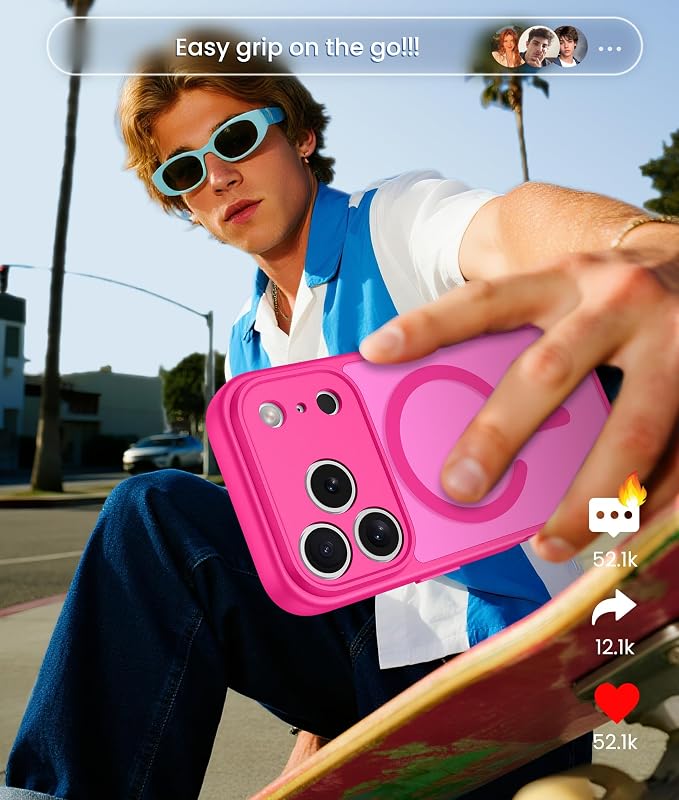 FNTCASE for iPhone 17 Pro Max Case, Fit for Magsafe, Screen Protector | Full Camera Protection, Translucent Matte, 14FT Military Grade Drop Proof, Shockproof Protective Phone Cover, Hot Pink - Image 8