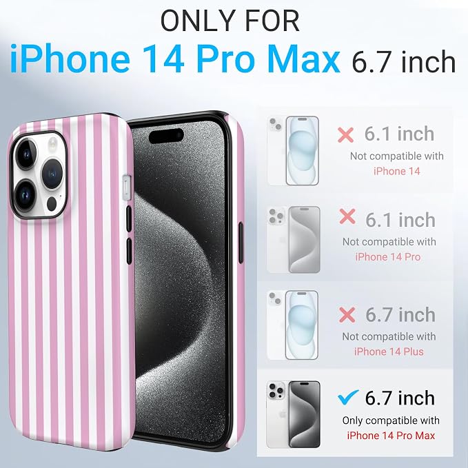 TPU Phone Case for iPhone, MagSafe Wireless Charging Compatible, Shockproof Slim Fit Protective Cover with Anti-Yellowing & Raised Camera Protection (Pink Stripe, iPhone 14 Pro Max) - Image 2