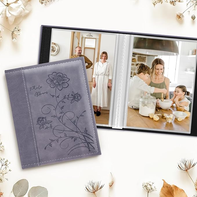 Artmag Photo Album 5x7 Clear Pages Pockets Leather Cover Slip Slide in Photo Album Book Holds 50 Vertical 5x7 Photos Picture Book for Wedding Family (Grey) - Image 3