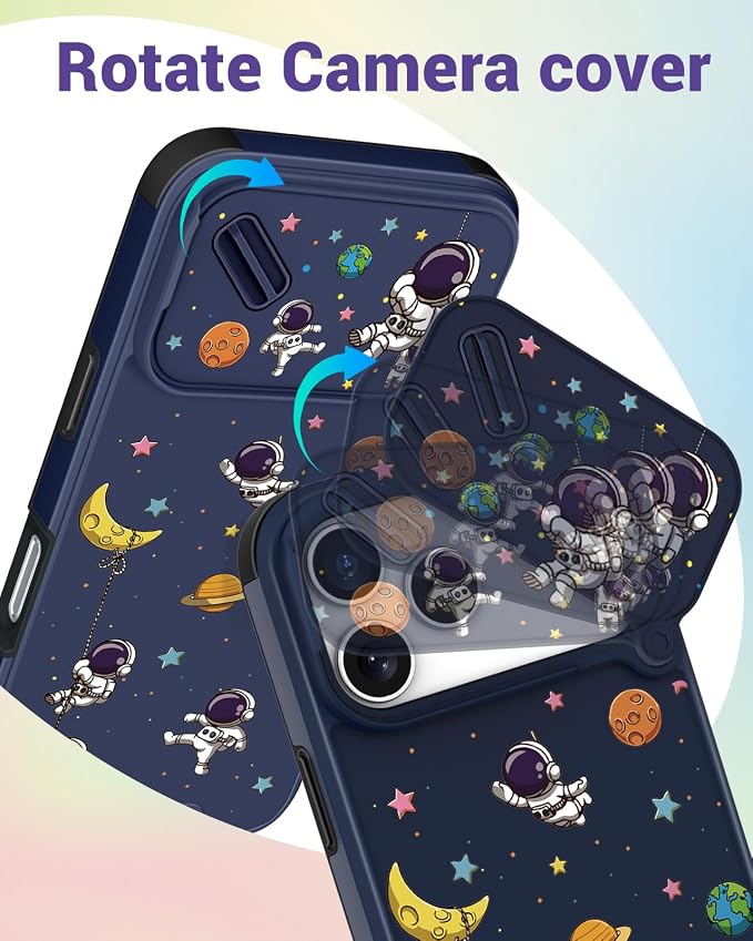 Buleens for iPhone 17 Pro Case 6.3 Inch - with Ring Stand & Camera Cover Aesthetic Cute Designed for Women Girls Girly Cartoon Astronaut Teens Phone Case for iPhone 17 Pro Compatible with Magsafe - Image 3
