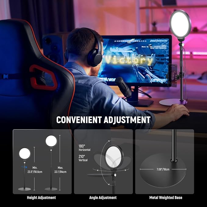 NEEWER Basics 7" Desk Ring Light for Video Recording, 10W Dimmable, R06 | Full Screen Key Lighting, Stand, Phone Holder for iPhone, Computer, Laptop, Vlog, Live Streaming, Video Conference Lighting - Image 5