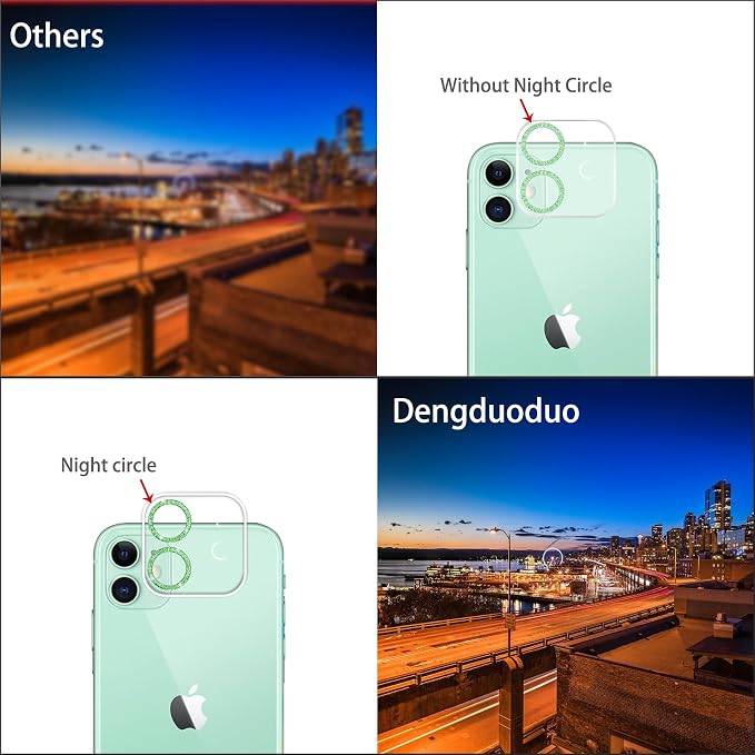 3 Pack Dengduoduo Camera Lens Protector for iPhone 11 & iPhone 12 Mini,Glitter Bling Sparkle Ultra HD, Tempered Glass, 9H Hardness, Anti-Scratch, Case Friendly, Easy to Install [No Affect on Night Shots] - Image 5