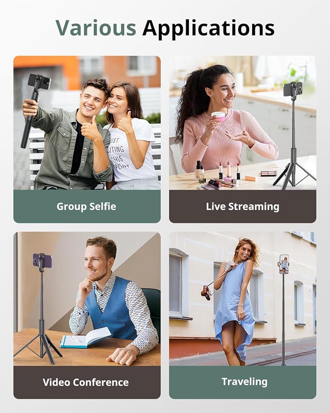 Sensyne 68" Phone Tripod & Selfie Stick, Lightweight All in One Phone Tripod Integrated with Wireless Remote Compatible with All Cell Phones for Selfie/Video Recording/Photo/Live Stream/Vlog（Black） - Image 2