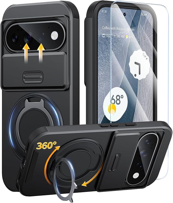 JAME for Google Pixel 10/10 Pro/11/11 Pro Case, Stand & Slide Camera Cover | Ring Holder Kickstand, Screen Protectors, Dual-Layer Shockproof Protective, Magnetic Accessory Friendly Phone Case, Black by JAME